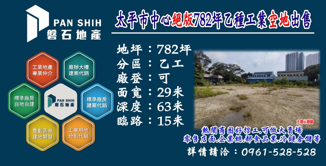🔥太平市中心｜絕版｜782坪｜乙種工業空地🔥火熱釋出🔥